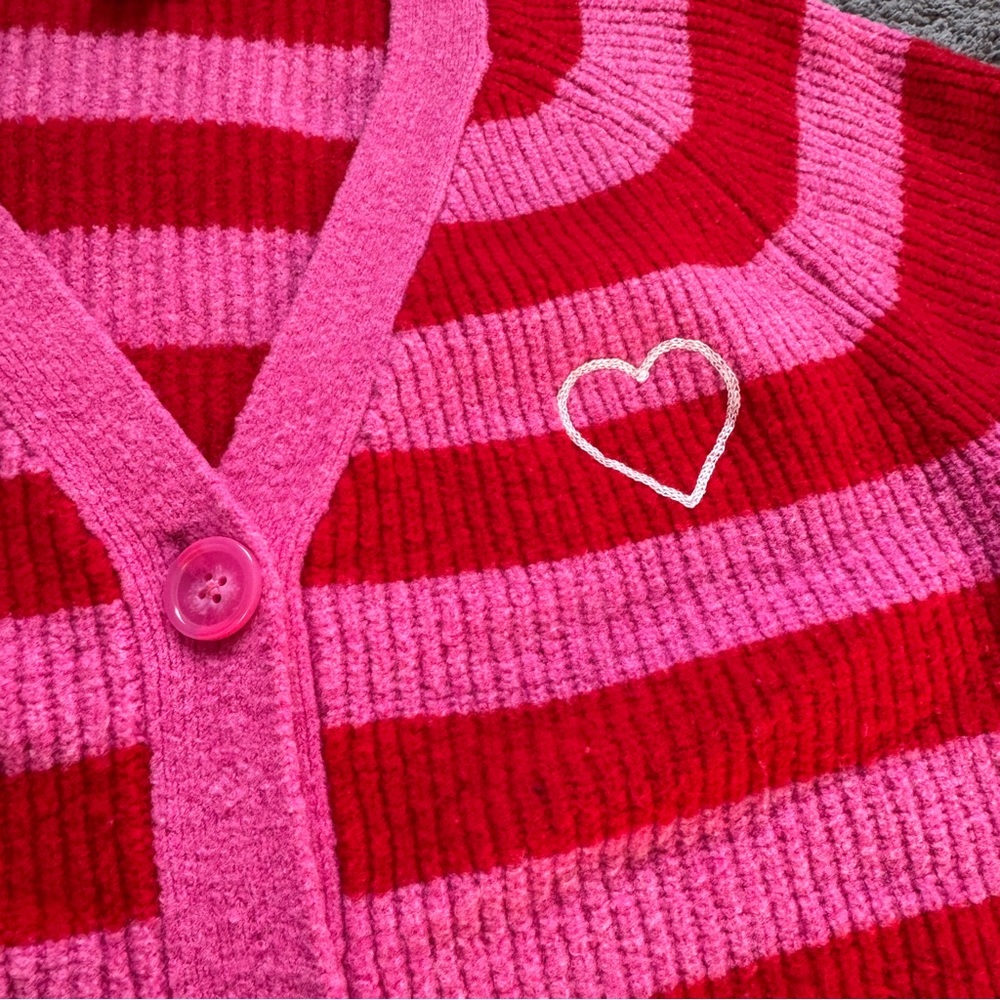 Striped Pink and Red Women's Cardigan Valentine - Picture 2 of 7